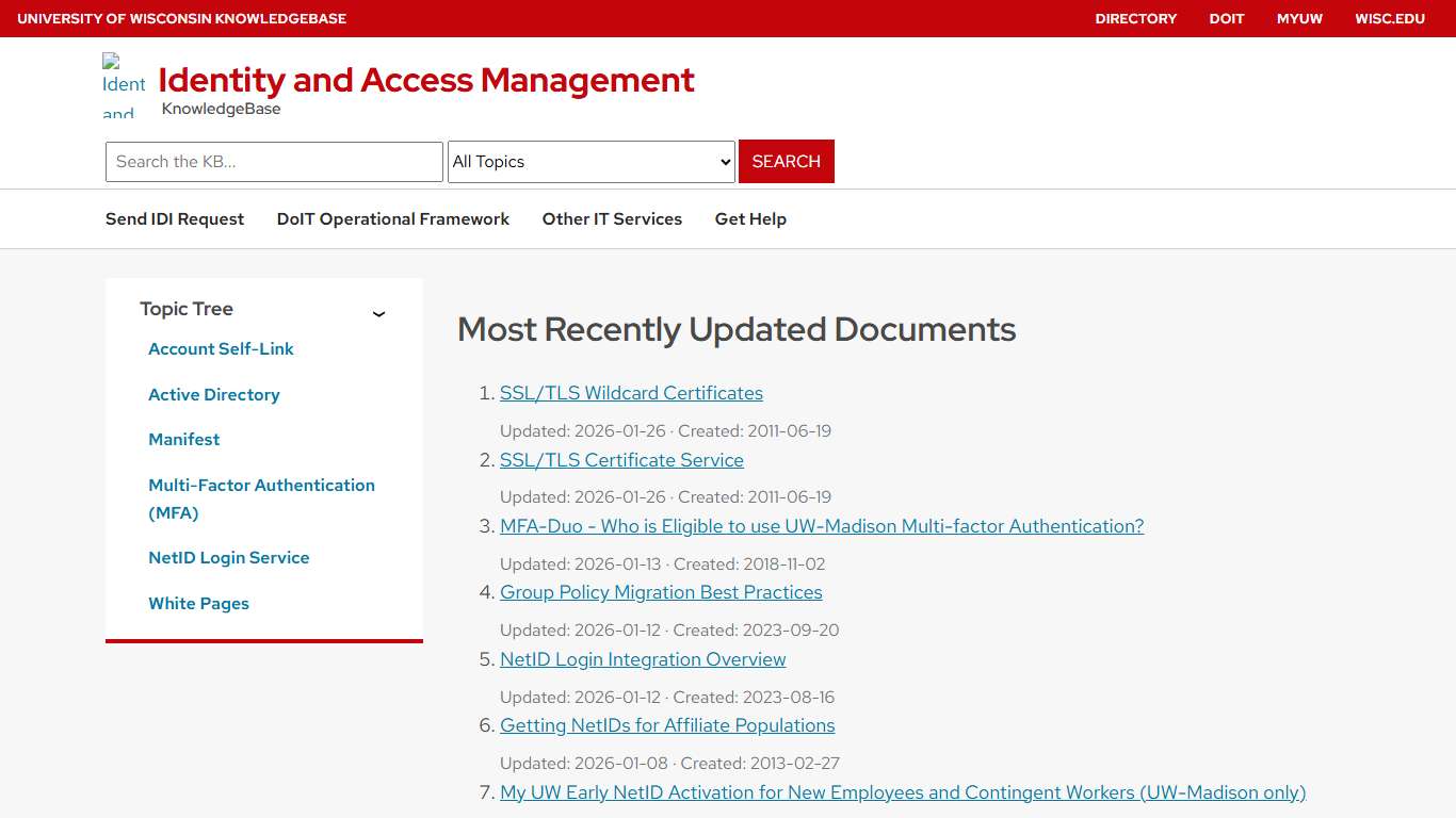 Identity and Access Management KB Most Recently Updated Documents